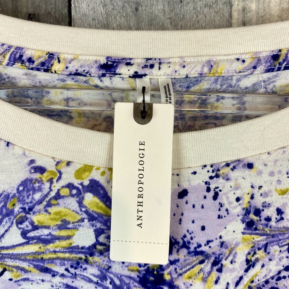 NWT By Anthropologie Splatter Abstract Print Boxy Tee in Purple Combo Size XL. - Picture 5 of 10